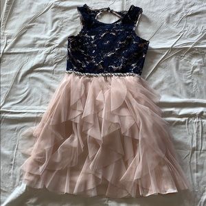 RARE EDITIONS PINK CHIFFON RUFFLE & NAVY DRESS 14